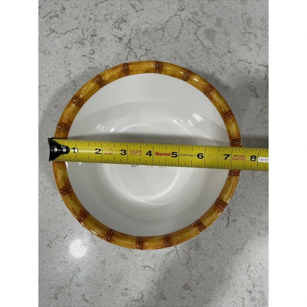 Set 4 WOOD LOOK RIM EDGE 7.5" White SALAD Soup Bowls Tommy Bahama Melamine Bowl - Picture 2 of 5